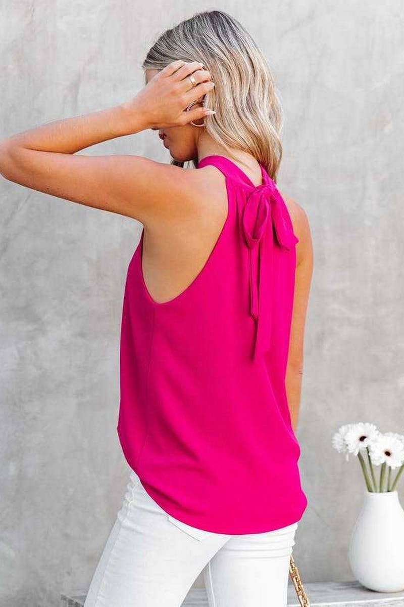 CWTBLSL0587_SOLID COLOR CHIFFON HALTERNECK PULLOVER VEST