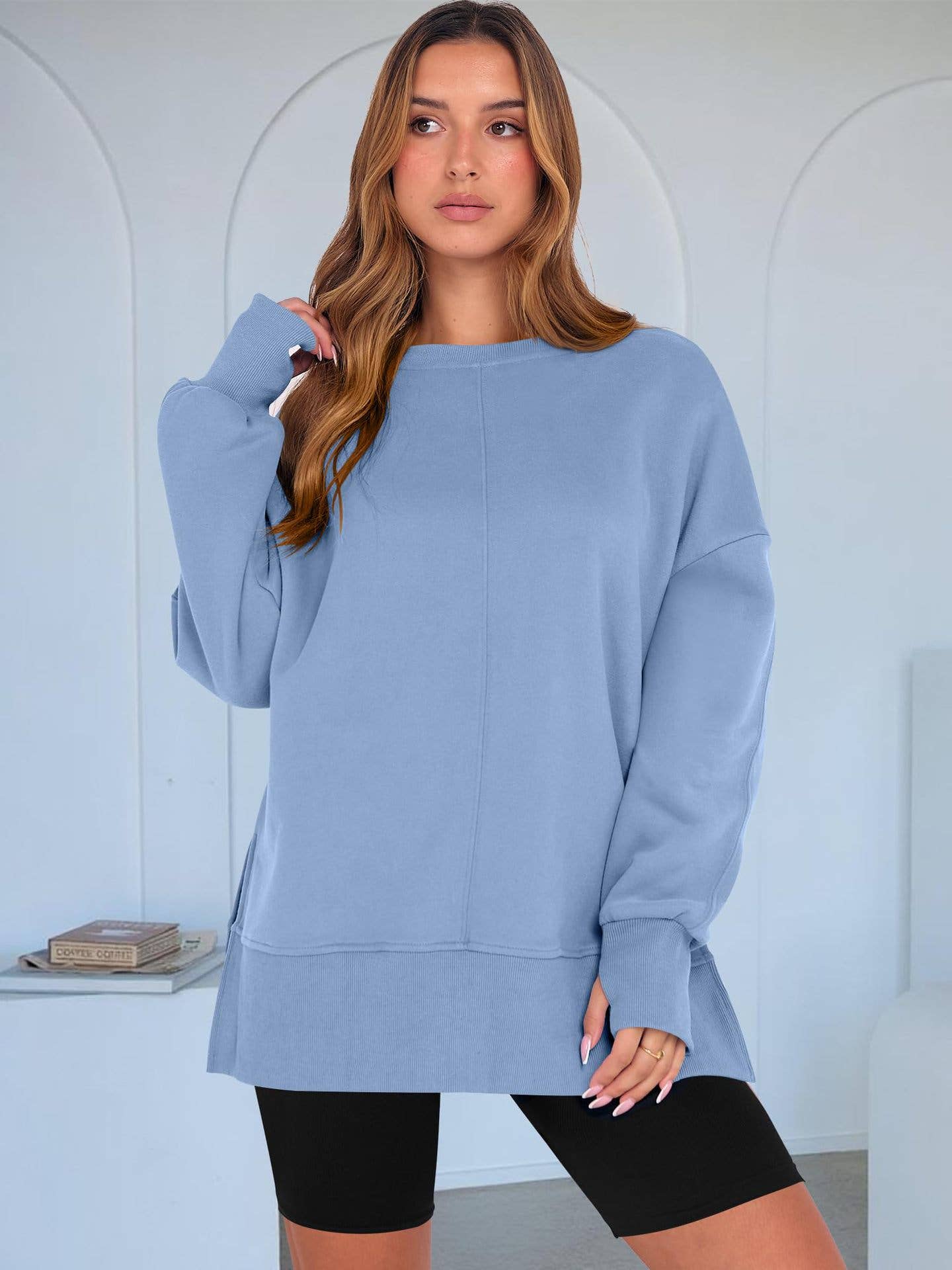 Casual round-neck loose sporty split sweatshirt