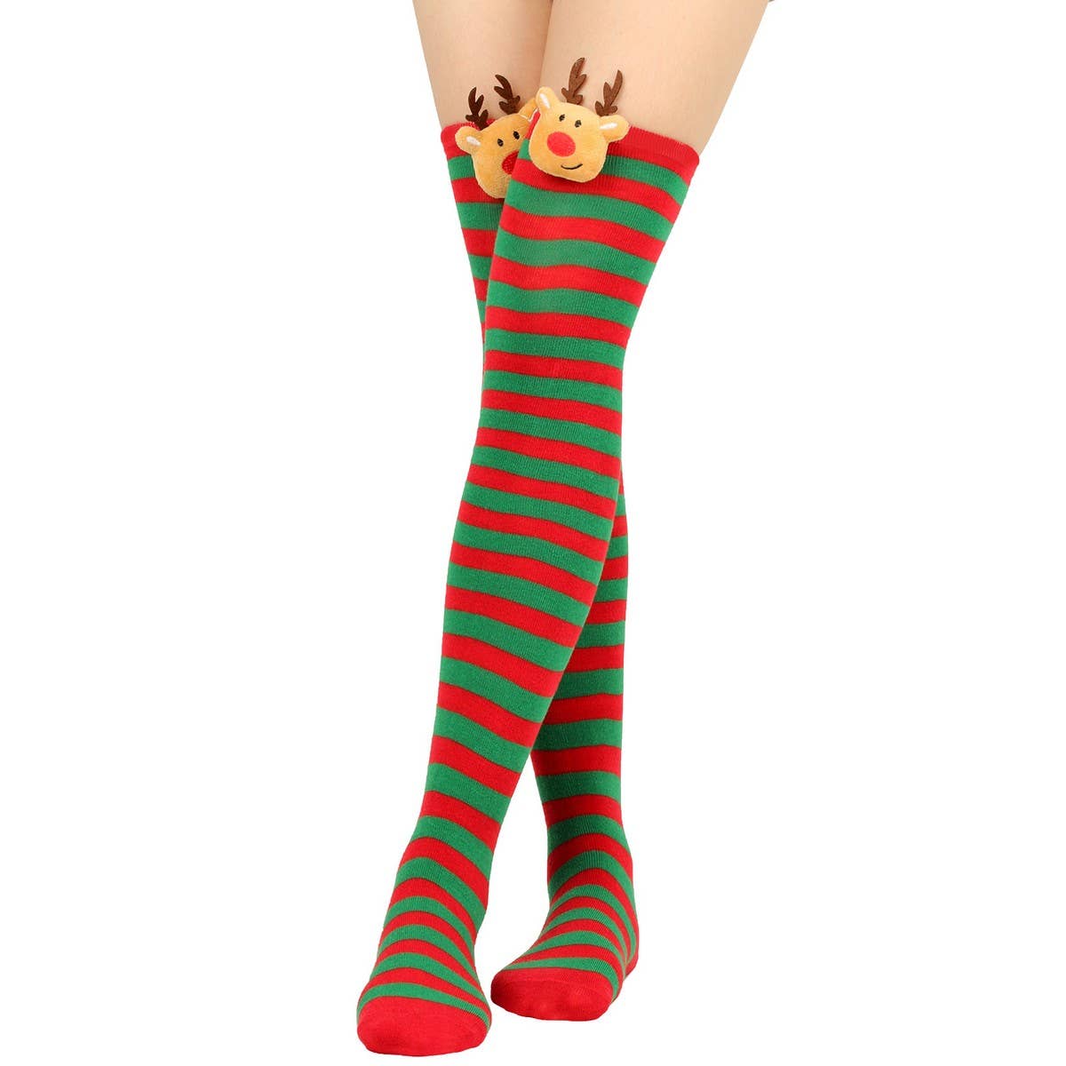 CWMS0806_Christmas Over The Knee Socks Elk Stripes