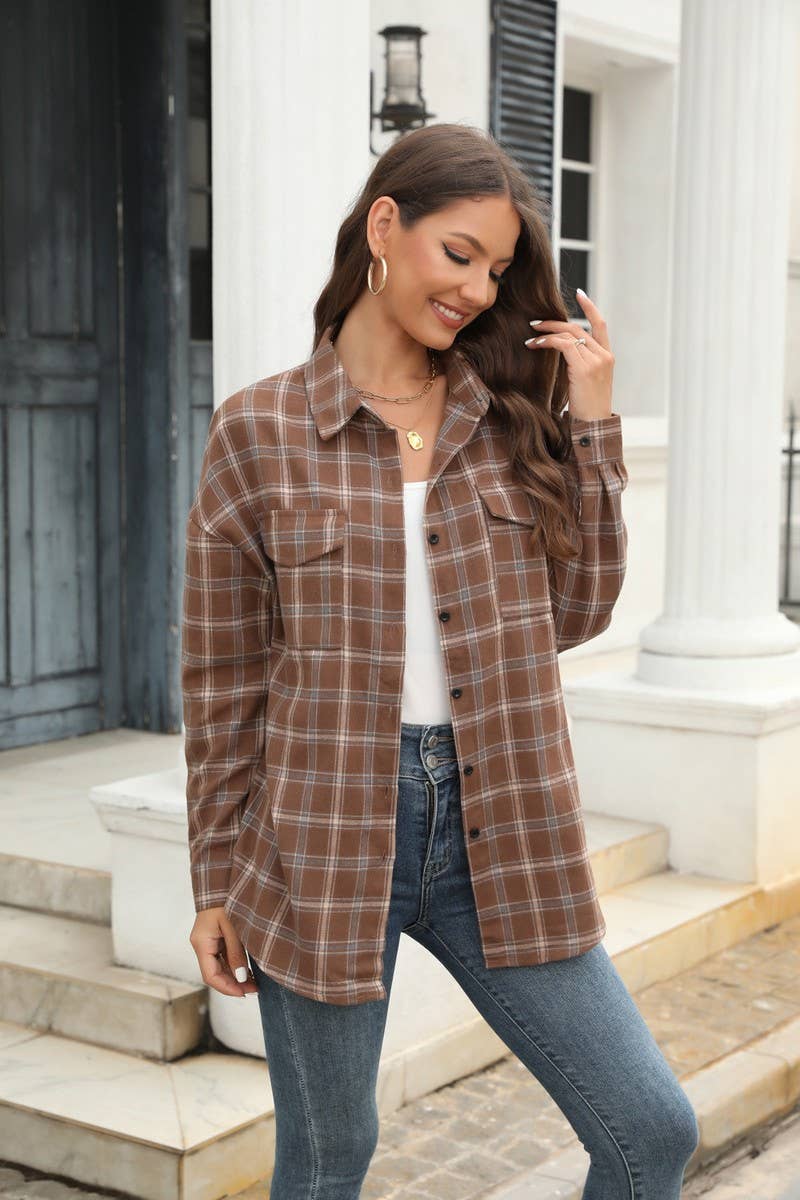 CWOCO0330_CASUAL PLAID BUTTON-DOWN SHIRT TOP COAT