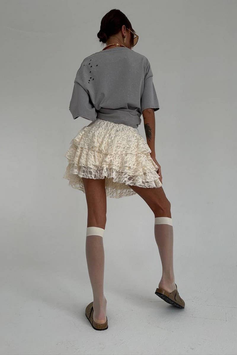 CWBSS0485_LACE RUFFLE HIGH WAIST SLIM A-LINE SKIRT