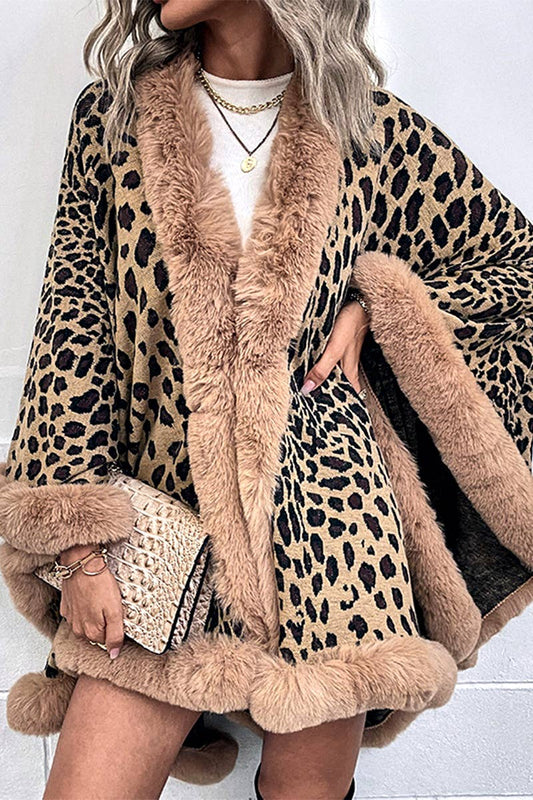 CWOCAL0348 Faux Fur Cape Open Front Cardigan Sweater