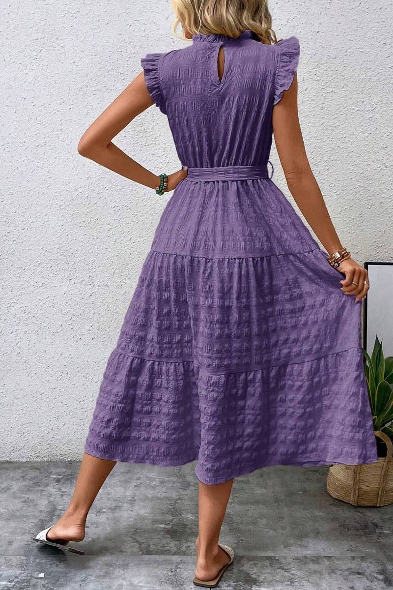 CWDMD2747_SUMMER WOODEN EAR EDGE LACE-UP DRESS LONG