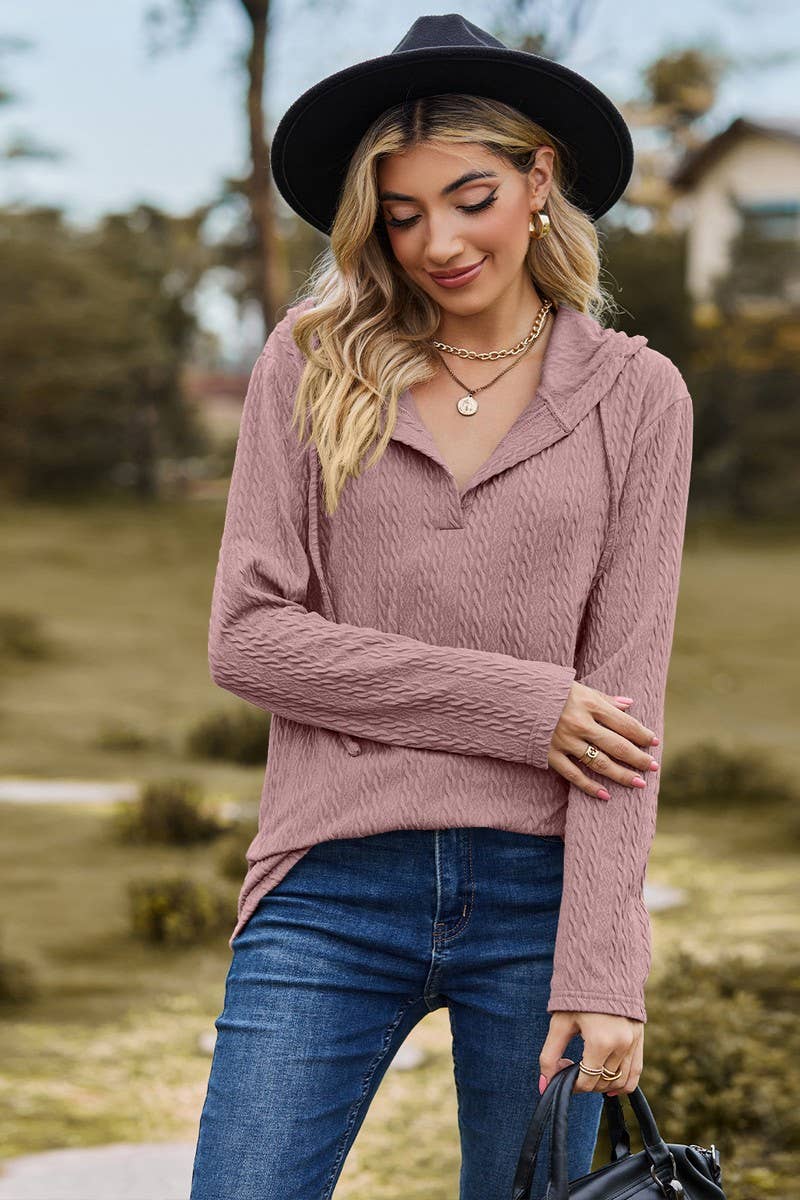 CWOHOL1097_SOLID COLOR HOODED LOOSE LONG-SLEEVED SWEATSHIRT