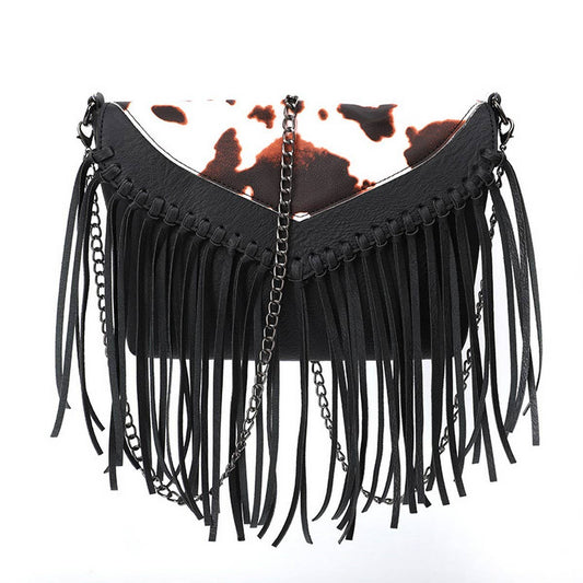 CWAB4565_LEOPARD PRINT TASSEL CHAIN SHOULDER BAG