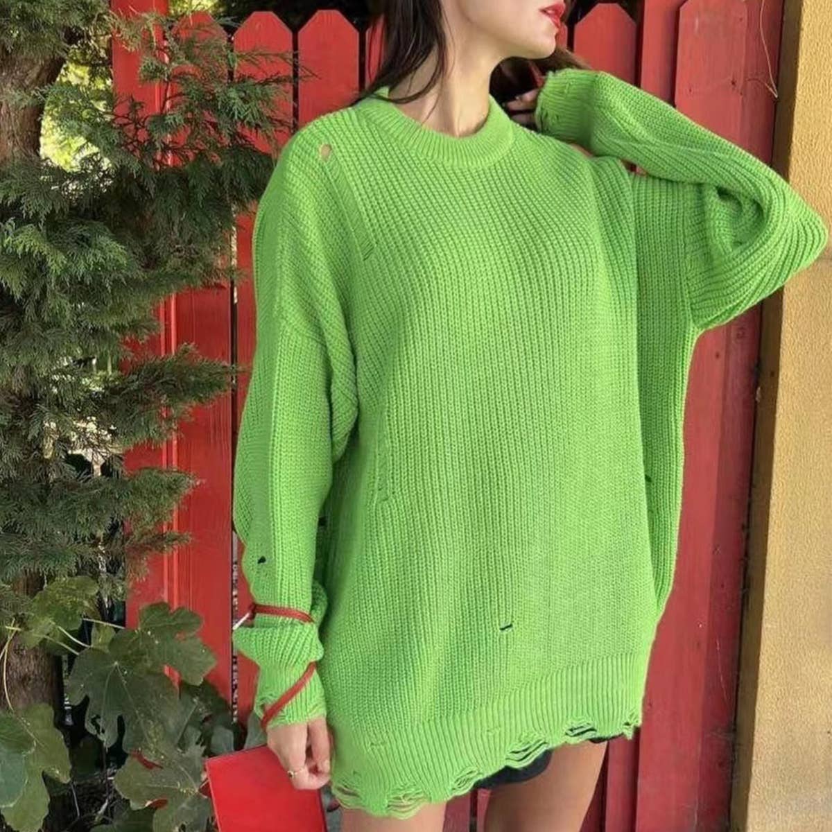 CREW-NECK SWEATER DRESS WITH A HOLE IN THE HEM
