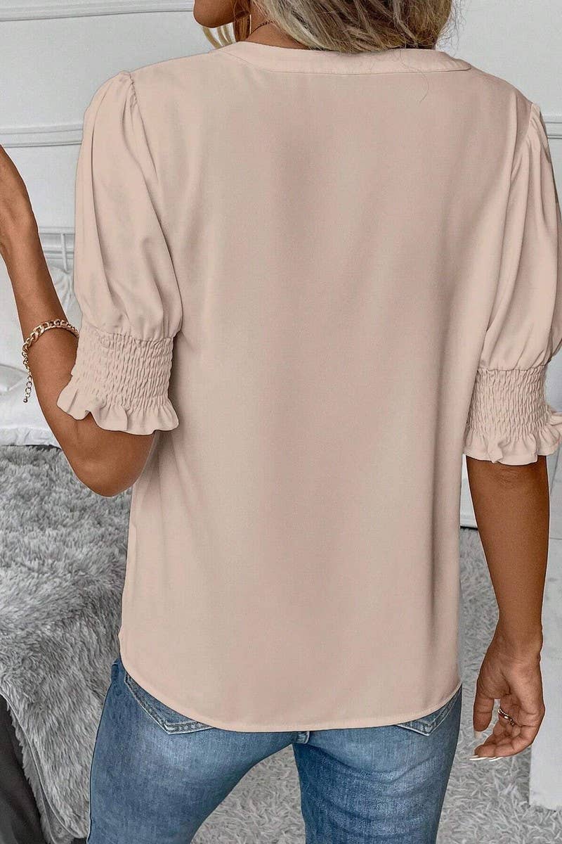 CWTSTS0664_SUMMER V-NECK ELEGANT PUFF SLEEVE SHIRT