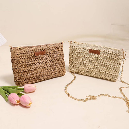 SOLID COLOR SQUARE CLUTCH WOVEN BAG_CWAB1871