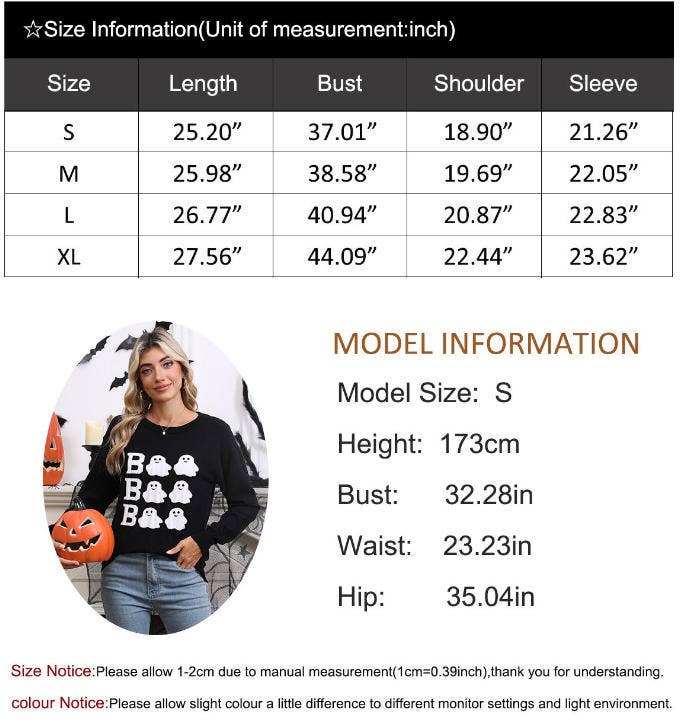 CWOSWL07356_HALLOWEEN EMBROIDERED CASUAL CREWNECK TOP