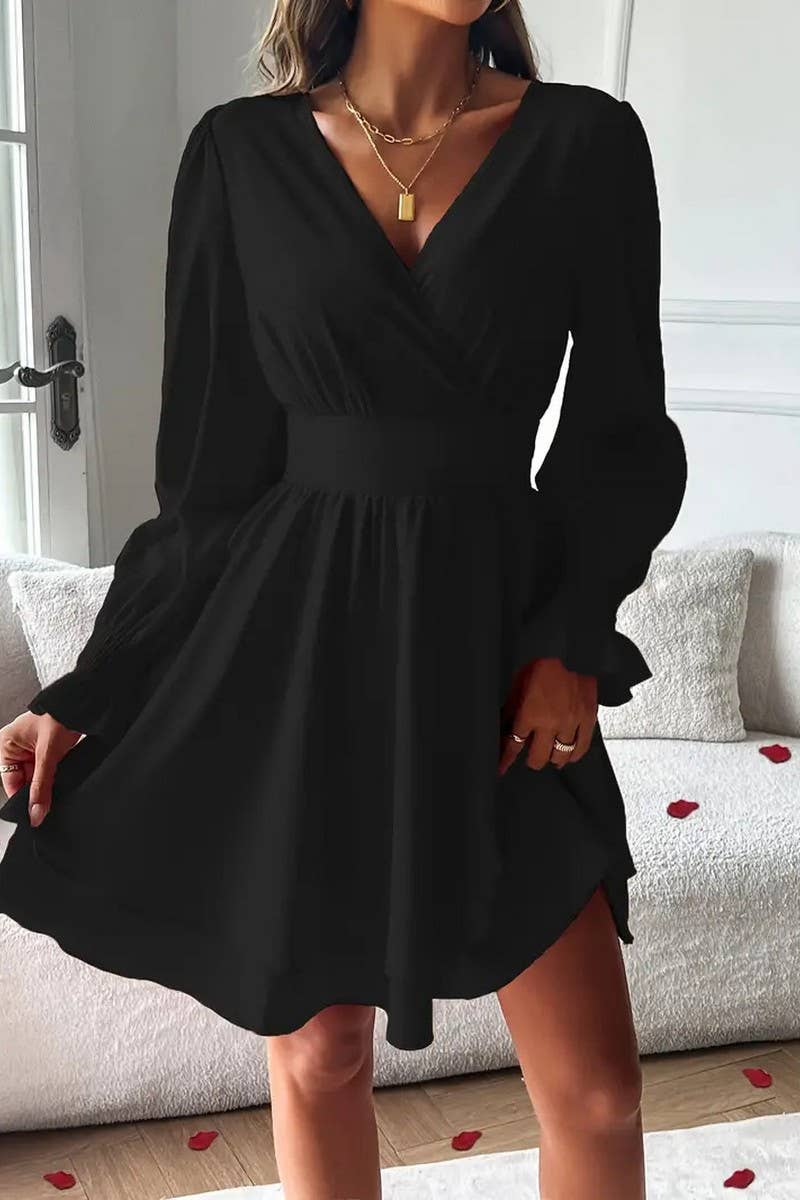 CWDSD8108_SUMMER V-NECK DOUBLE WAIST DRESS