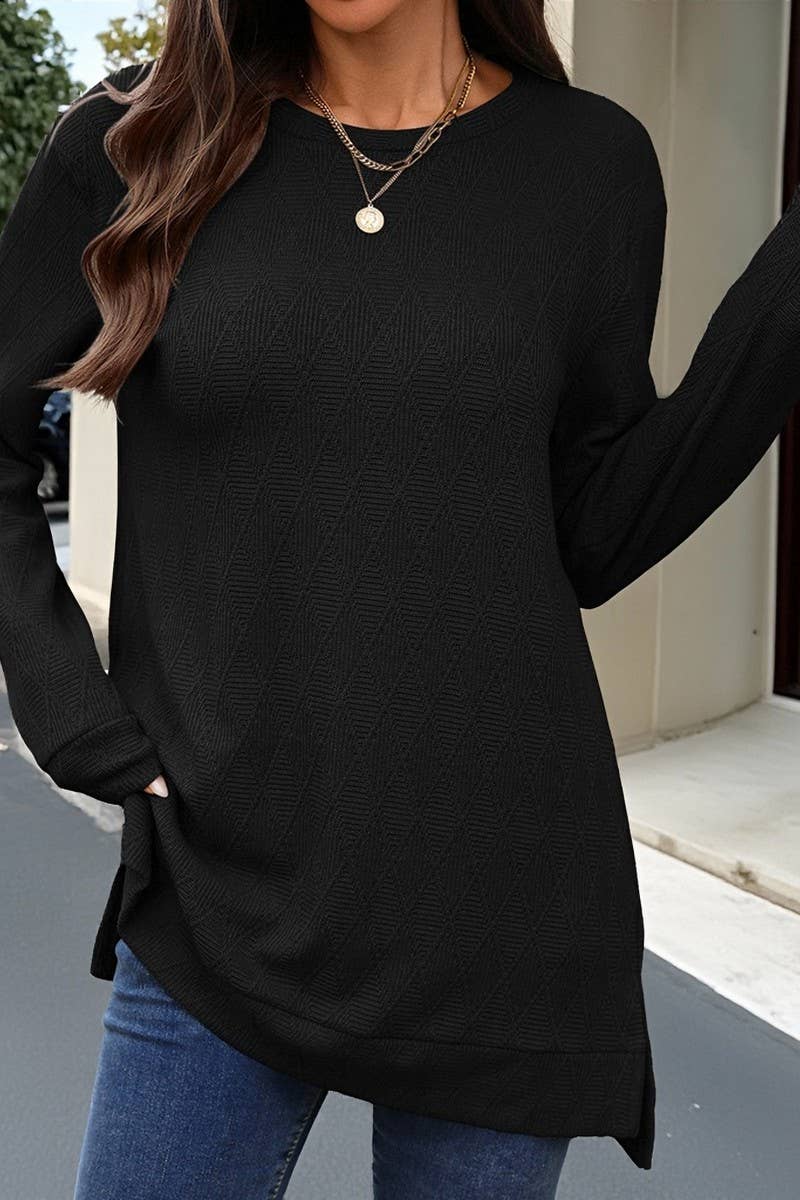 CWTBLL01293_CREW NECK SOLID KNIT LONG SLEEVE LOOSE TOP