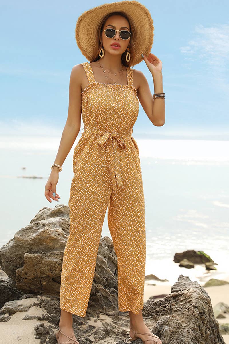 FLORAL CAMISOLE ROMPERS WITH RUFFLES