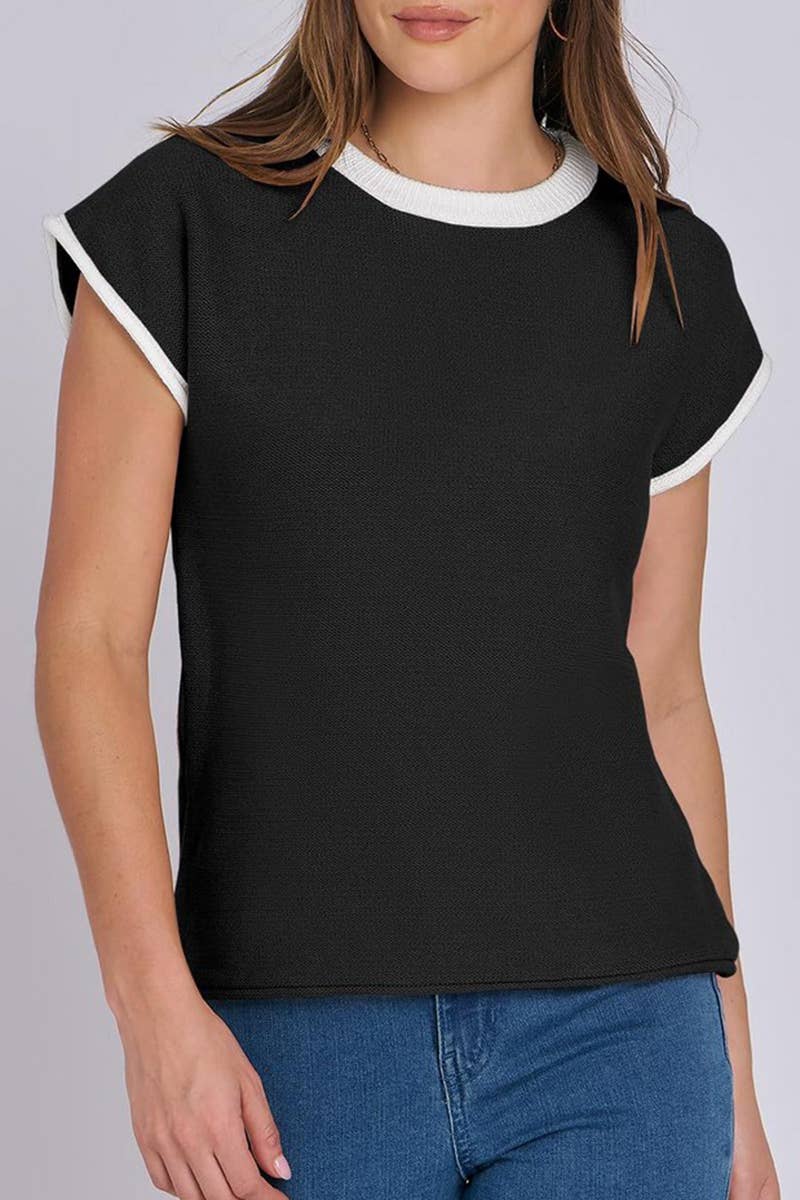 CWTTS1361_SUMMER CREW NECK CASUAL STRIPED KNITTED TOP