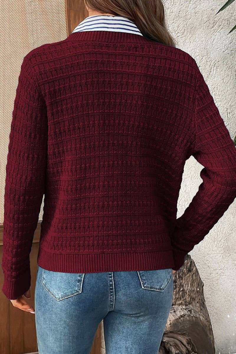 CWOCAL00612_SOLID COLOR KNIT CARDIGAN CASUAL SWEATER