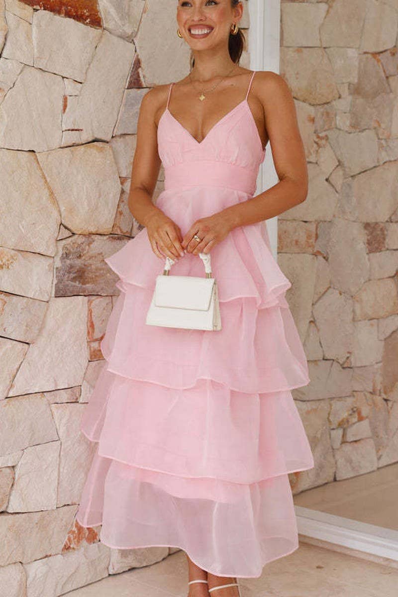 CWDHL1070_BACKLESS SUSPENDER PLEATED DRESS SLIM FIT DRESS