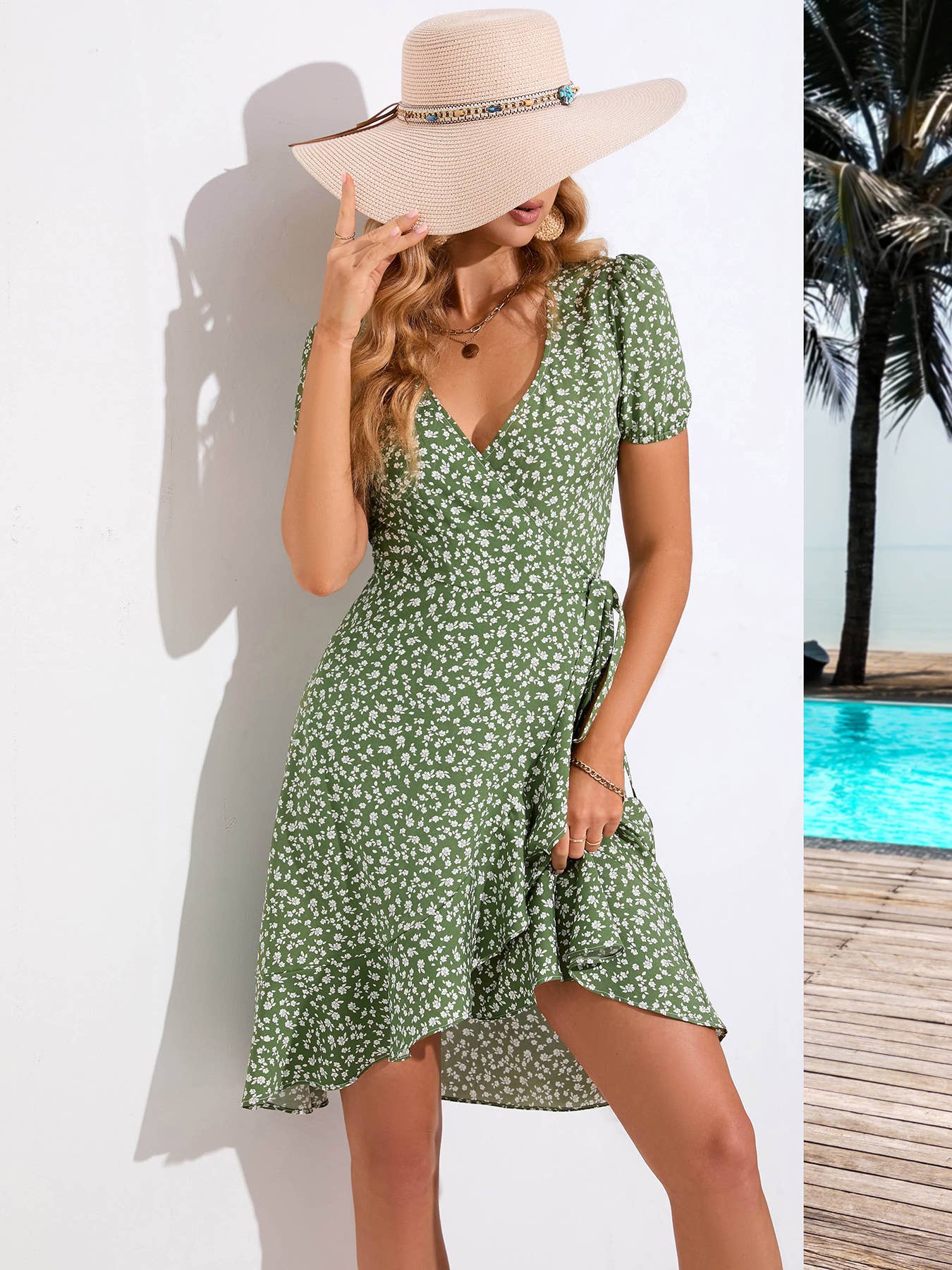 Boho floral V-neck dress with strapless strap