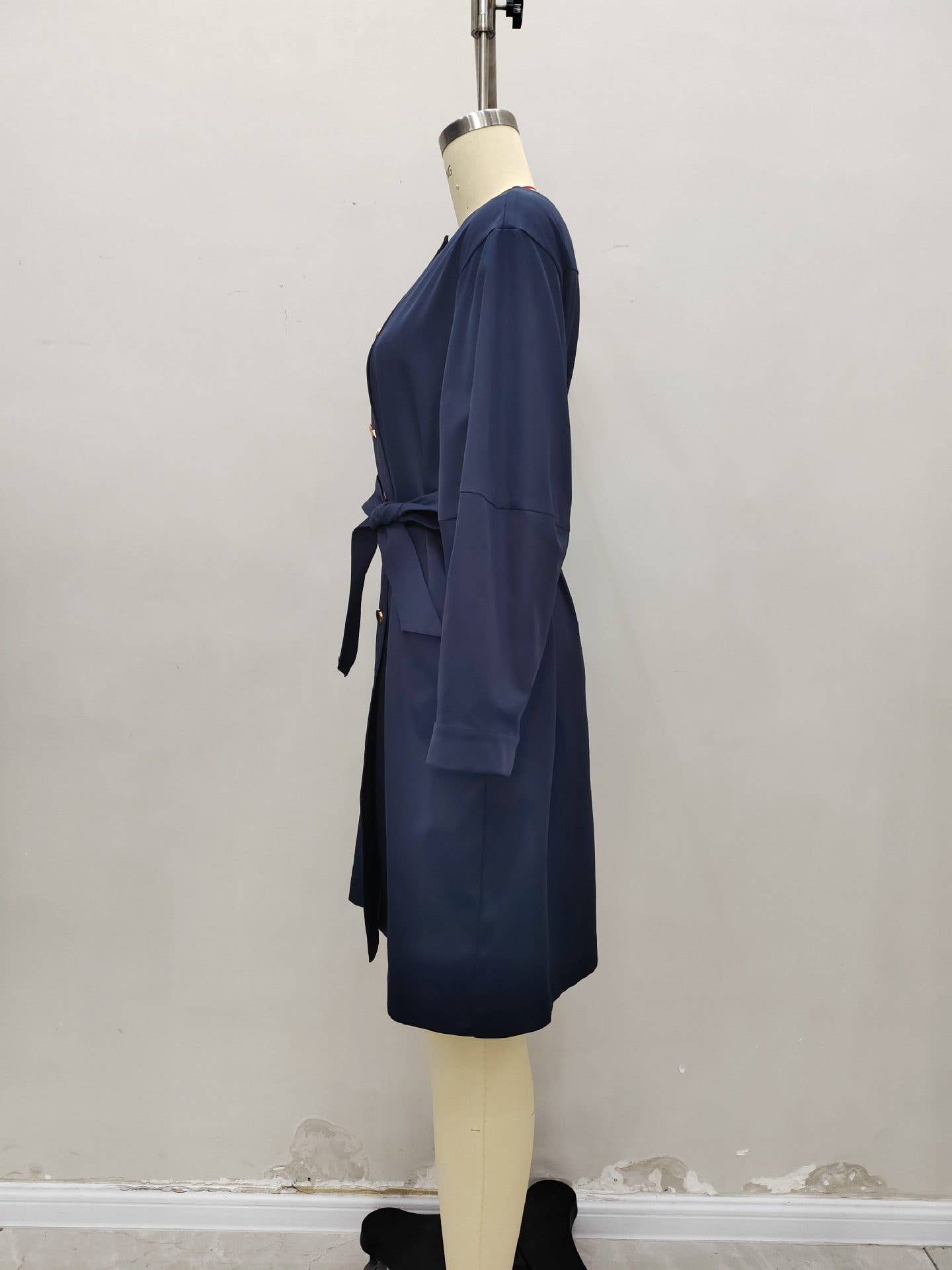 Elegant round-neck double metal -breasted coat