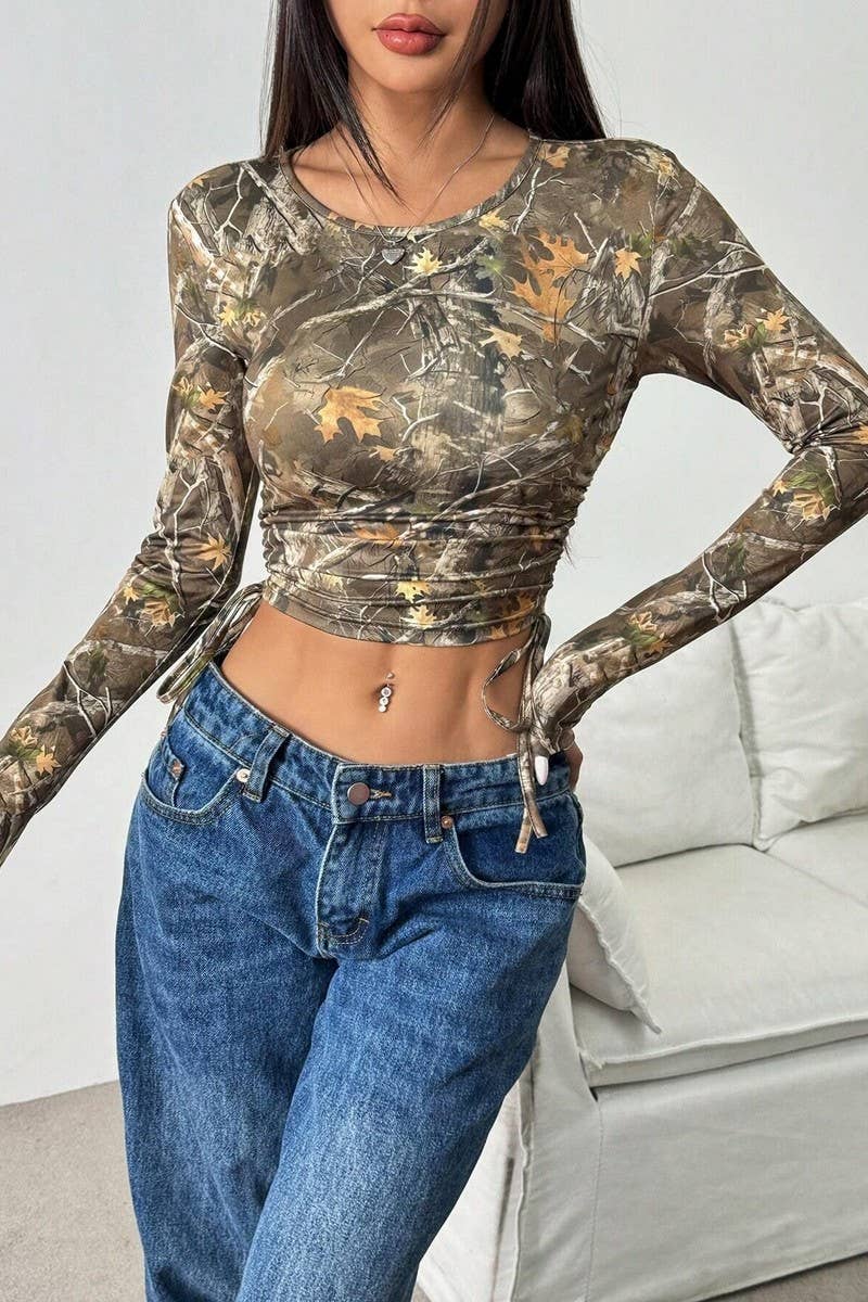 CWTBLL3930_MESH TREE PRINT SIDE DRAWSTRING CROP TOP