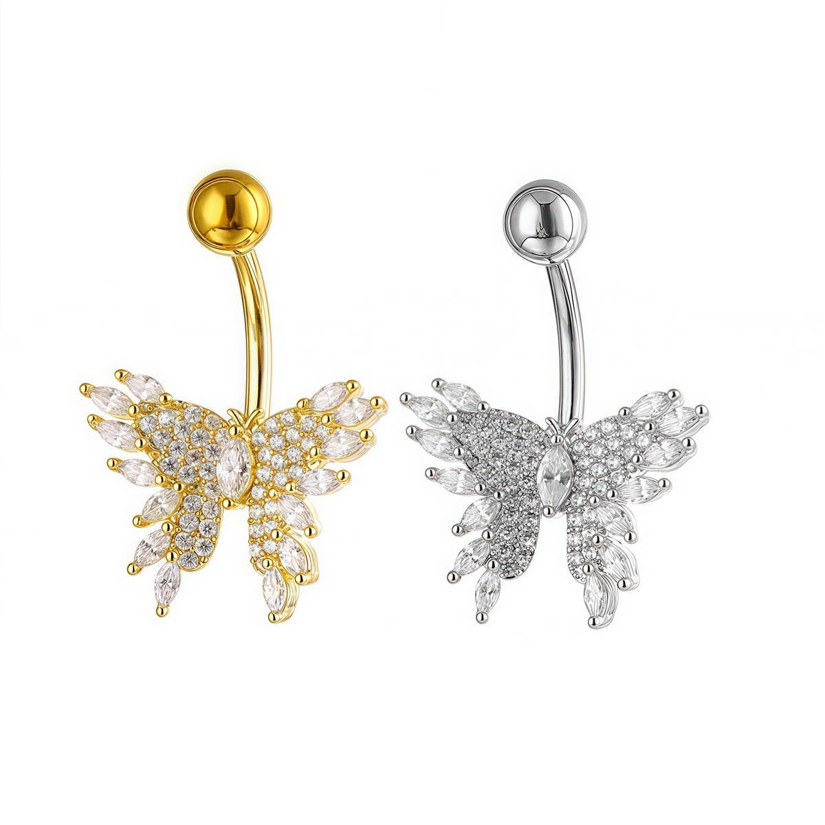 New CZ Butterfly Stainless Steel Navel Ring