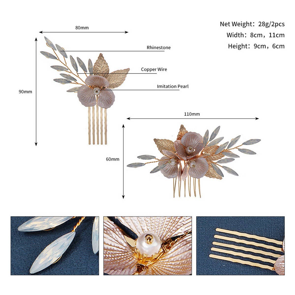 Gold Floral Bridal Hair Comb ? Gem Elegant Piece