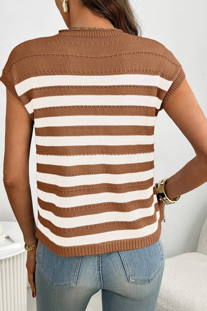 CWOSWS0142_CREW NECK CHUNKY KNIT STRIPED SWEATER