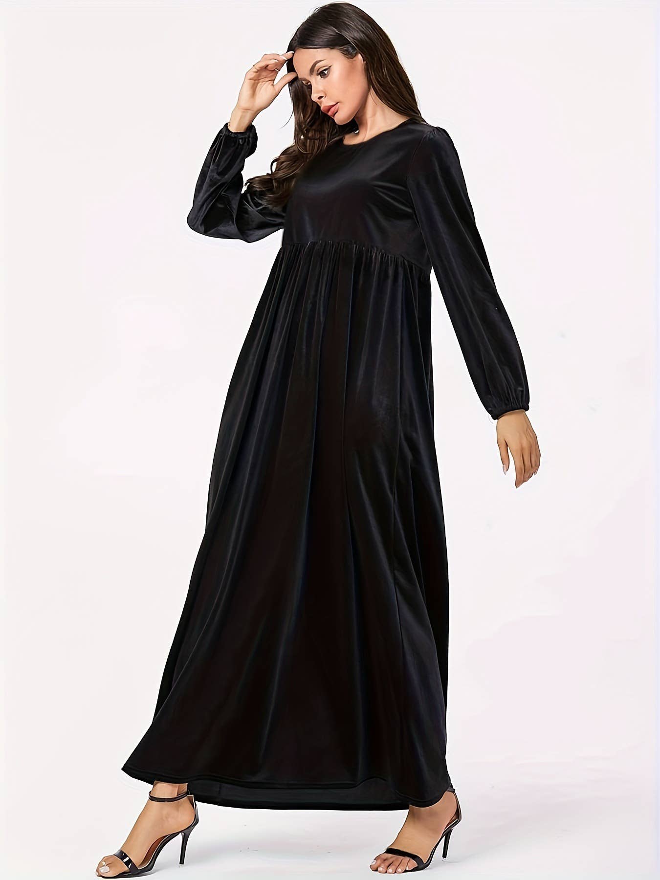 Fashionable round-neck velvet loose dress