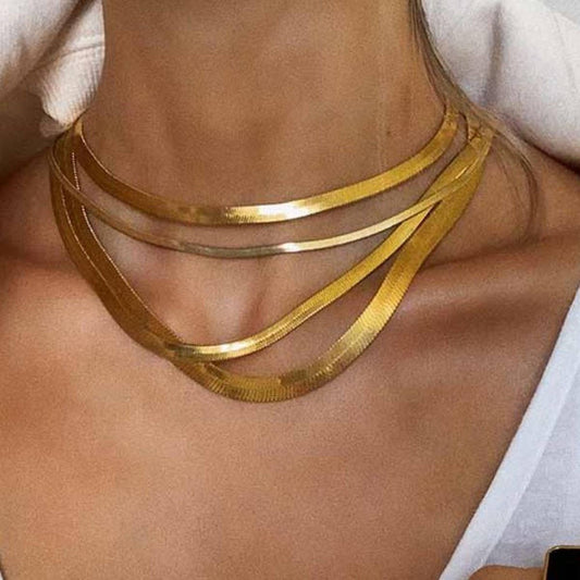 SNAKE CHAIN COMBINATION MULTI-LAYERED NECKLACE_CWMM3621