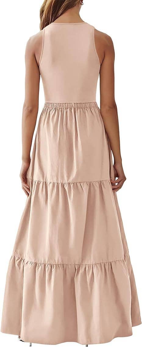 Crew-neck patchwork pit strip vest dress