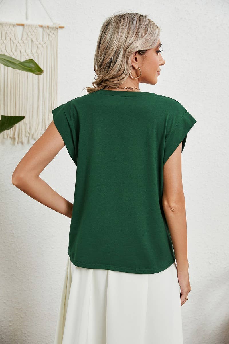 CWTBLS2278_SOLID V-NECK RAGLAN SLEEVE CASUAL T-SHIRT