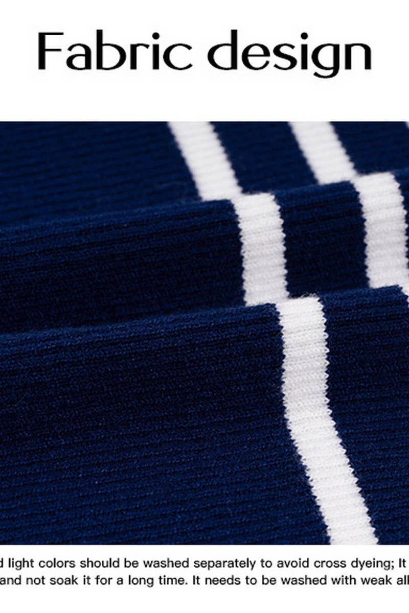 CWDMD3309_SLIM FIT V NECK CONTRAST STRIPED SWEATER DRESS