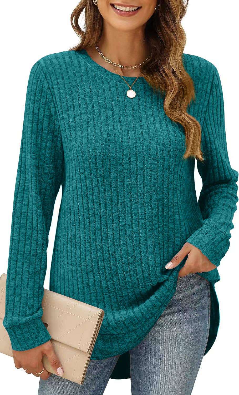 CWTTL1243_Crew Neck Pullover Casual Long Sleeve Top