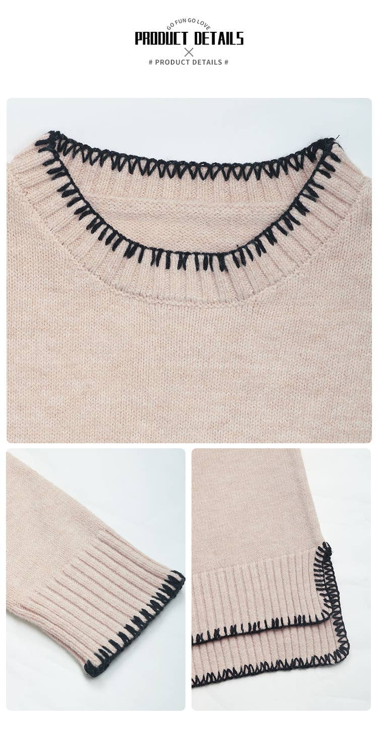 CREW-NECK SOLID COLOR ALL-IN-ONE SPLIT PULLOVER