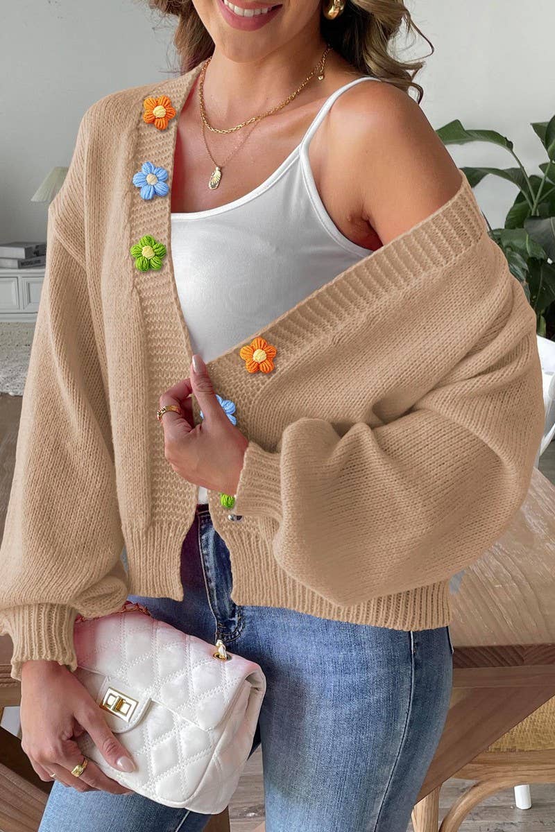 CWOSWL07383_WOMEN CROCHET PATCHWORK SHORT KNIT CARDIGAN_