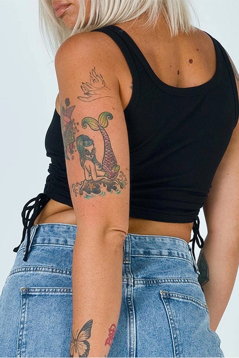 CWTTK0836_GATHERED RIBBED DRAWSTRING CROPPED TANK TOP