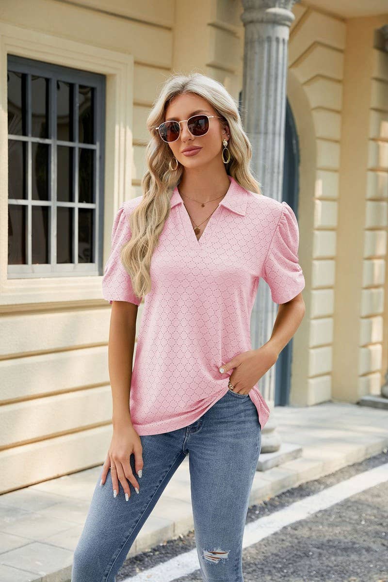 CWTTS0838_V-Neck Short Sleeve Knit Top