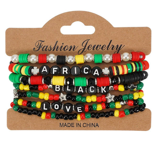CWAJE05708_BOHO JUNETEENTH AFRICAN BEADED STRETCH BRACELET