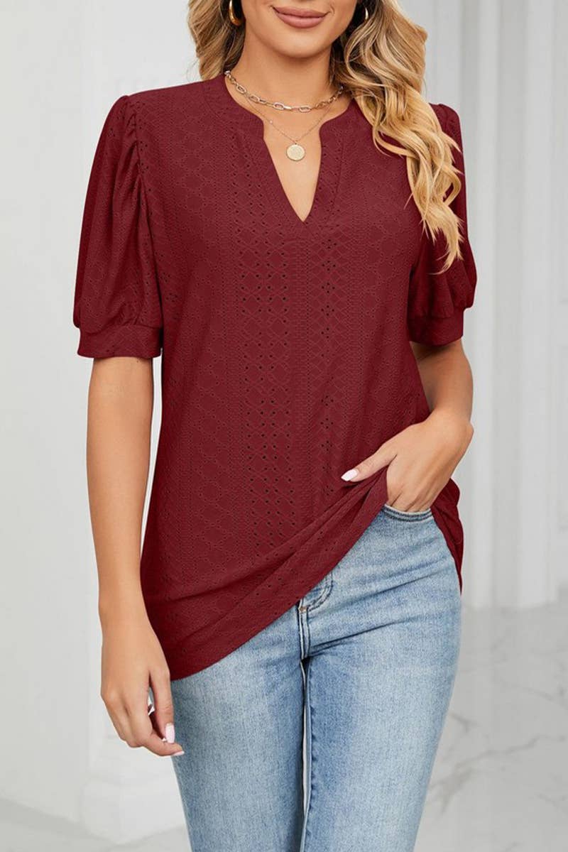 CWTTS1354_SUMMER CASUAL V-NECK SOLID COLOR LOOSE T-SHIRT