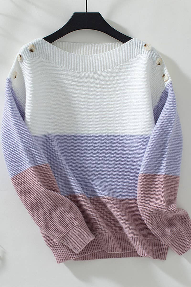 CWOSWL2839_BOAT NECK CONTRAST BUTTON KNIT SWEATER