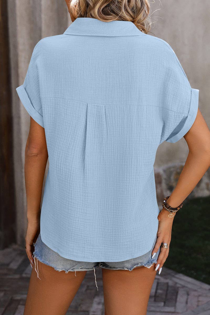 CWTSTS0324_Open Front Short Sleeved Shirt Top