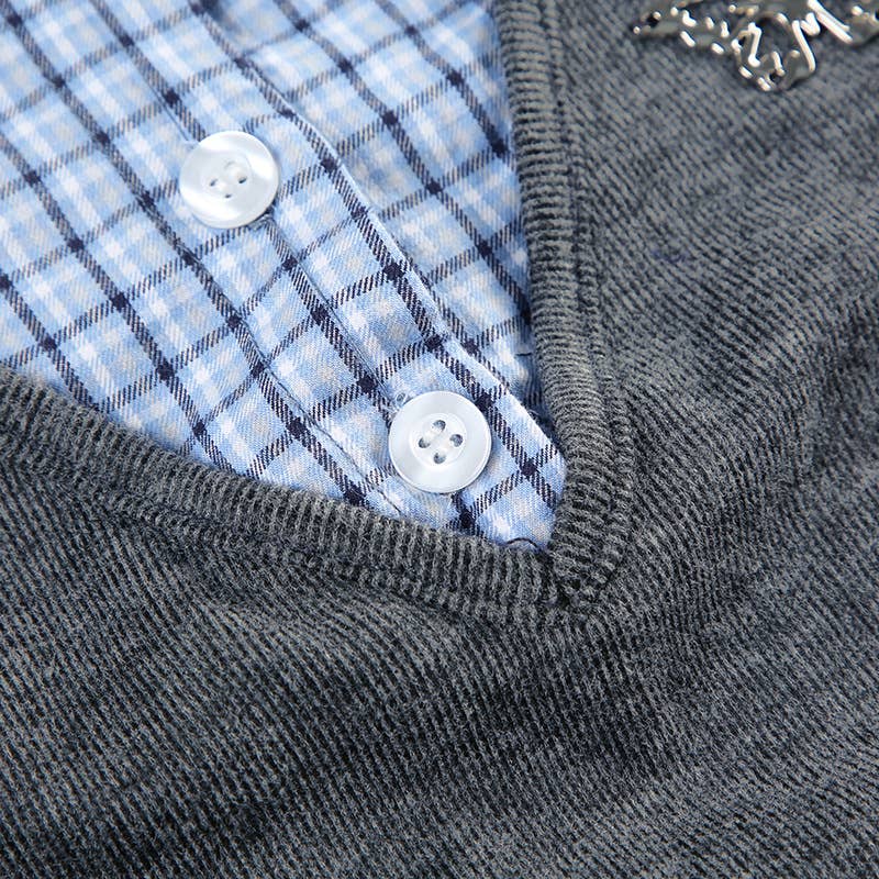 College style stitched lapel fake two dresses