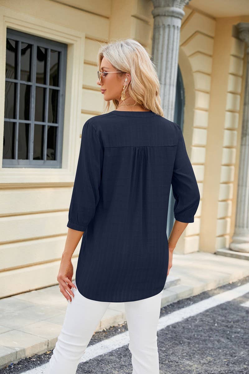 CWTTS0829_3/4 Sleeve V Neck Knit Top