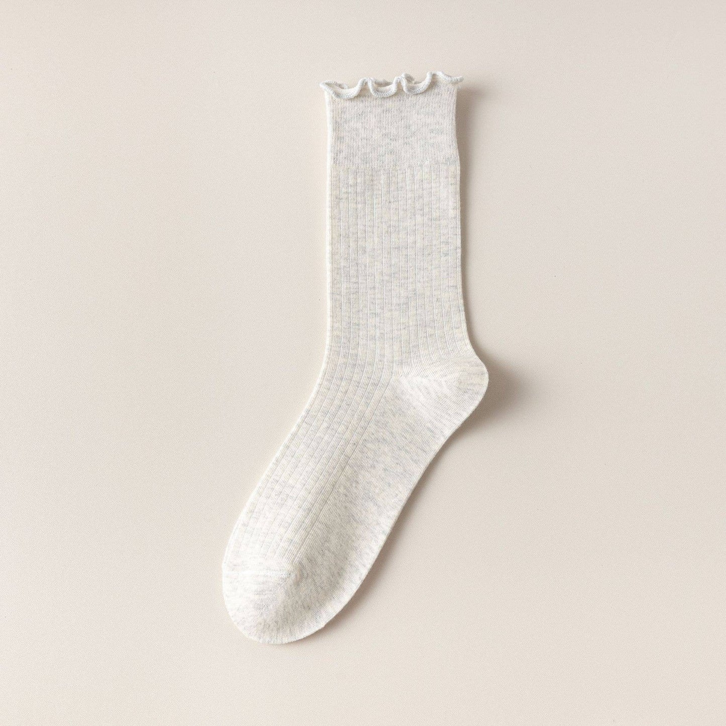 Vertical Stripes Thin Solid Ruffle Crew Socks