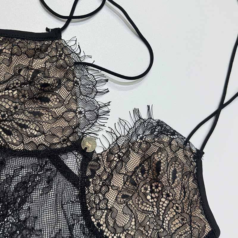 Deep V see-through lace tight halter top