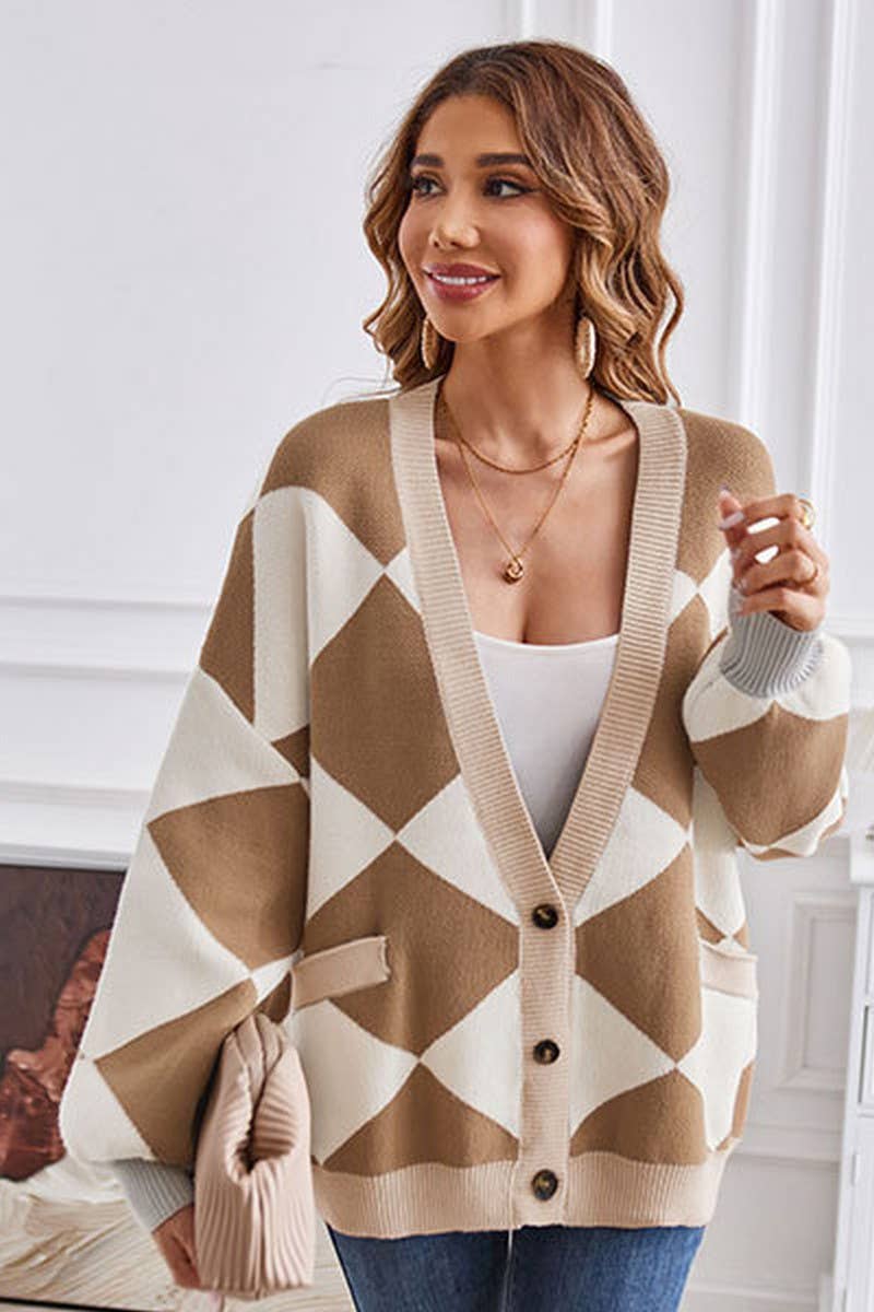 CWOSWL1938_Button Down Sleeve V-Neck Cardigan Sweater