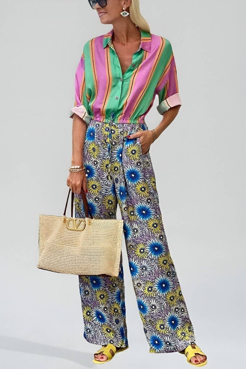 CWSJS247_VACATION LONG-SLEEVED SHIRT PATCHWORK JUMPSUIT