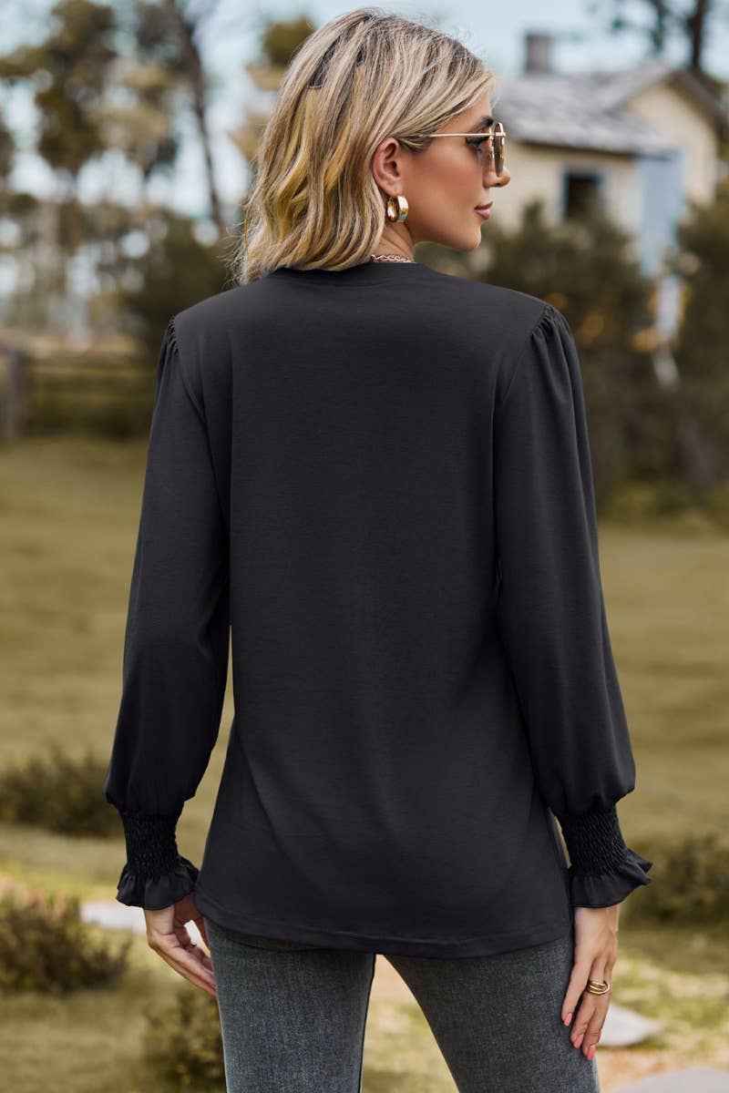 CWTBLL2709_FALL STRETCH V-NECK LONG-SLEEVED TOP