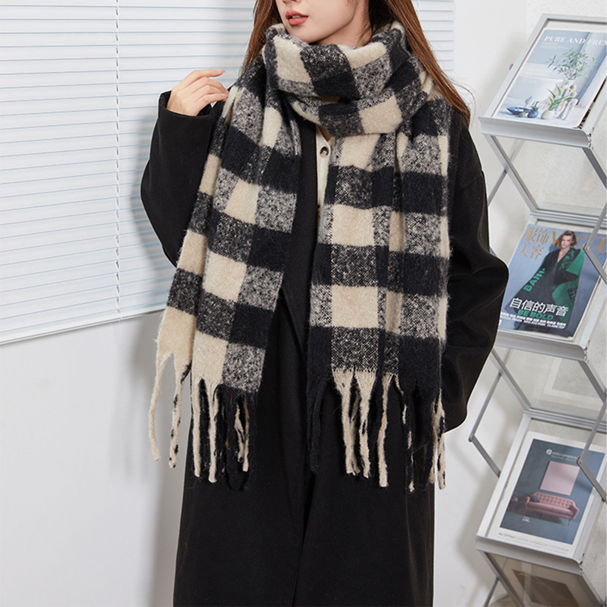 Women?™s Warm Small Check AC Scarf ??Sweet Style_CWASC2695