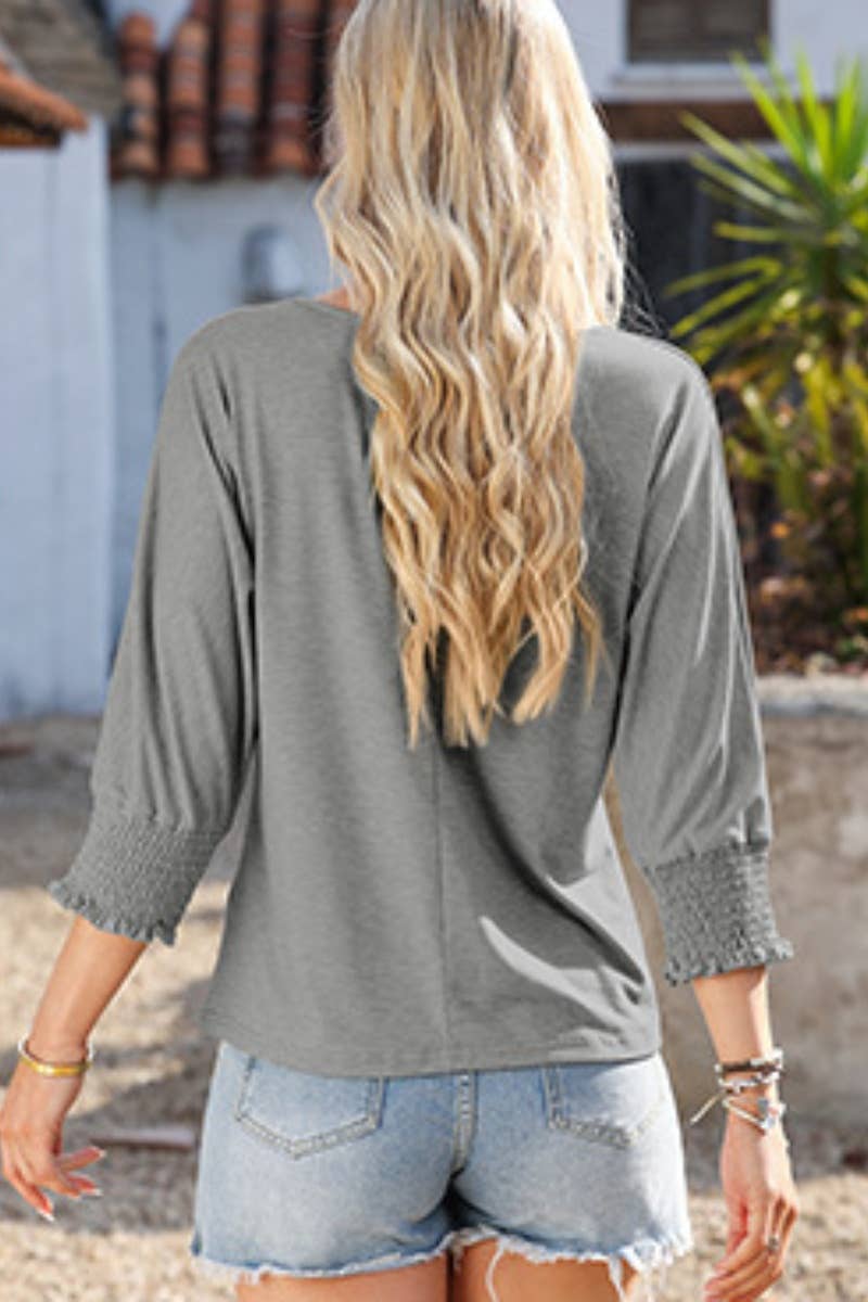 CWTBLL1397_SUMMER LOOSE CREW-NECK MID-LONG-SLEEVED TOP