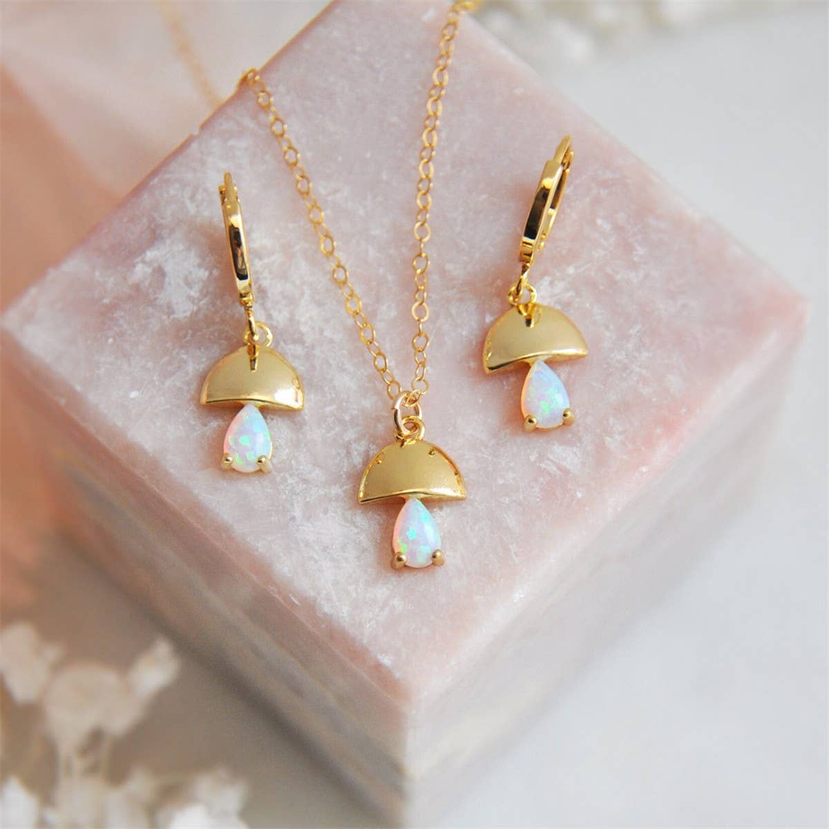 Mushroom Inlay Opal Amulet Pendant Necklace