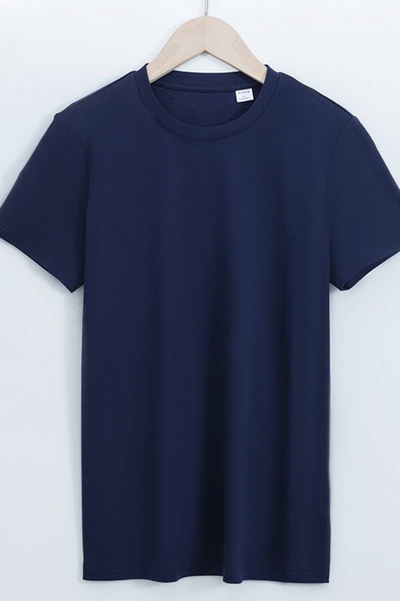 CWTTS1037_SOLID COLOR CASUAL ROUND NECK WOMEN T-SHIRT